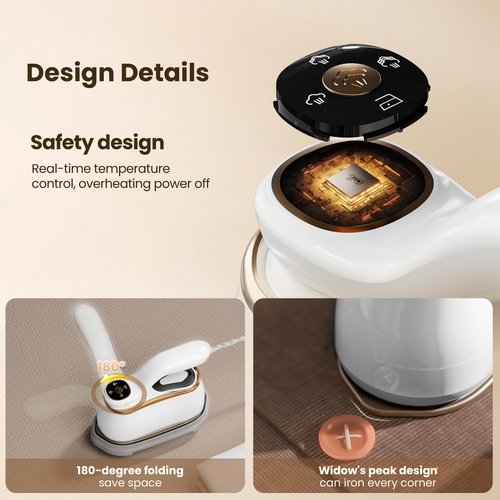 MiTdir Portable Clothes Steamer 175x80mm Ceramic Glaze Panel Iron LCD 220ml Water Tank 1200W&15s Fast Heat Up 4-speed Steamer for Clothes of all Fabrics Dry&Wet Iron for Home Travel Business Trip