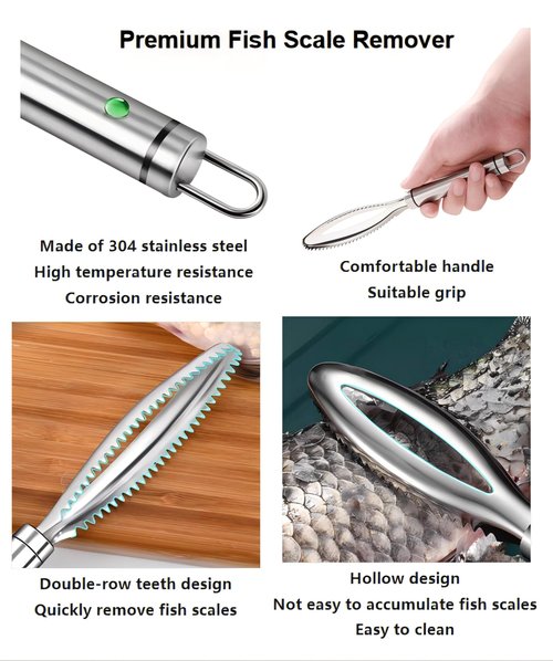 Fish Scale Remover,304 Stainless Steel Fish Scaler Easy Use Fish Descaler Tool,Fish Scaler Remover Lung Remover for Family Kitchen,Easy to Clean Kitchen Tool(9.65 * 1.26in)-SATONBEYI