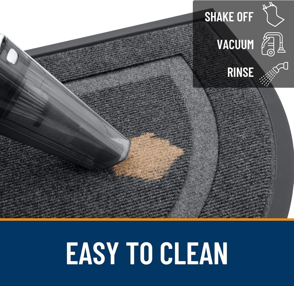 OLANLY Half Circle Door Mat - Waterproof All-Season Welcome Mat | Sturdy Natural Rubber, 47x32, Grey