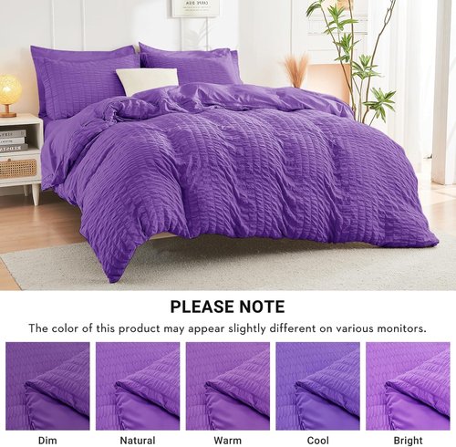 HYMOKEGE Twin Comforter Set - Bright Purple Seersucker 5-Piece Luxury Bedding Set | All-Season Comforter, Sheets & Pillowcase