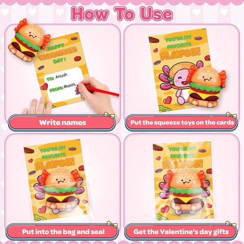 Valentines Day Cards for Kids School, 24 Pack Valentines Cards with Axolotl Slow Rising Toys, Valentine's Day Gifts for Kids Classroom Exchange, Valentine Party Favor Classroom Prizes for Boys Girls
