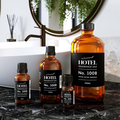 AirScent Hotel Diffuser Oil No. 1008 - White Tea, Aloe Vera & Sandalwood - Hotel Scent Dupe - Premium Fragrance Oil for Ultrasonic and Waterless Diffusers and Crafting - 120 mL, 4 fl oz Glass Bottle