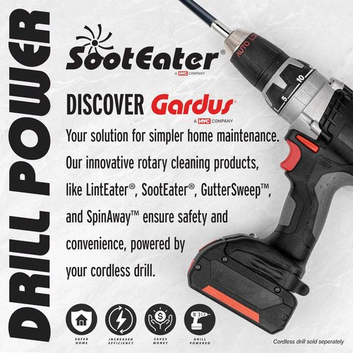 Gardus SootEater Rotary Chimney Rod Set - 6' Rotary Black Chimney Cleaner Extension Rods Kit w/a Quick-Connect System, for Long Chimney Pole, CRD307.