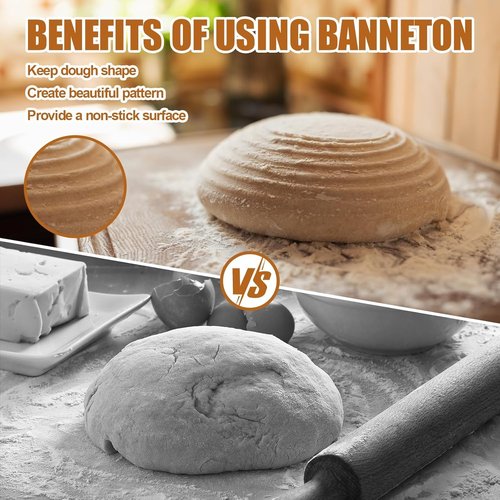 Dimpola Banneton Bread Proofing Basket Set - 9-Inch Round Rattan Baskets for Sourdough Baking