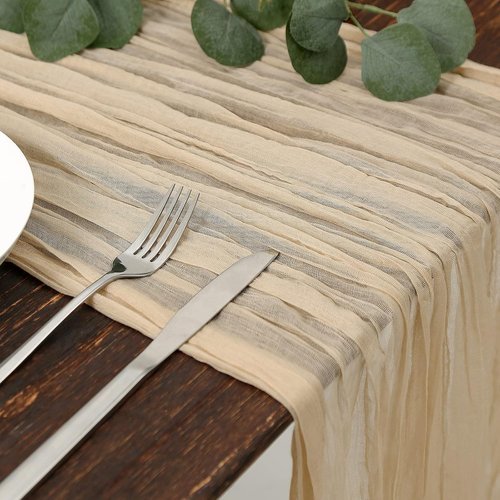 DOLOPL Beige Cheesecloth Table Runner - 13.3ft Boho Rustic Sheer Design for Weddings & Parties
