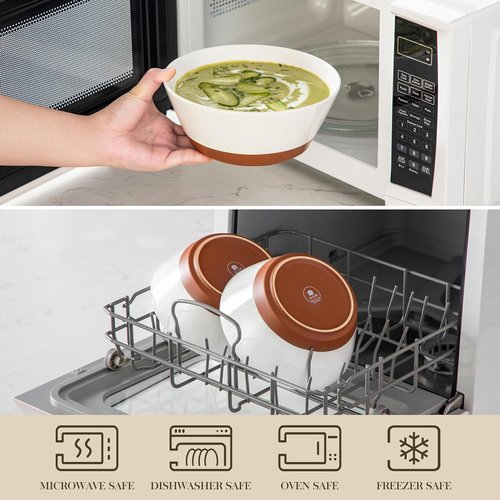 MALACASA Ceramic Soup Bowls Set of 4 - 36oz Speckled Deep Bowls for Ramen, Cereal & More | Microwave & Dishwasher Safe