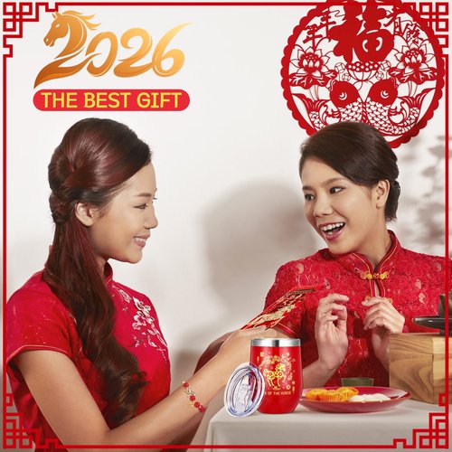 Skylety Chinese New Year 2026 Gifts Set Year of the Horse 2026 Gift with Tumbler Socks Red Envelope and Bracelets for Chinese New Years 2026 Men and Women Festive Gifts (Horse)