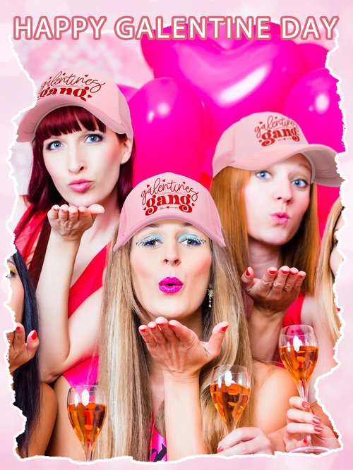 Suhine 8 Pack Galentine Gang Hat Bulk Galentines Day Party Supplies Valentine Gift Cap for Women Friends Pink Sleepover Party Supplies