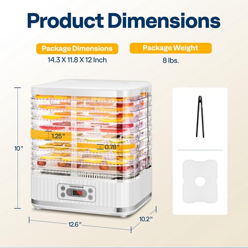 VIVOHOME Electric 8 Trays Food Dehydrator, 400W Hydrator Machine with 72H Digital Timer and Temperature Control for Fruit Vegetable Meat Jerky Herb Beef Mushroom, White