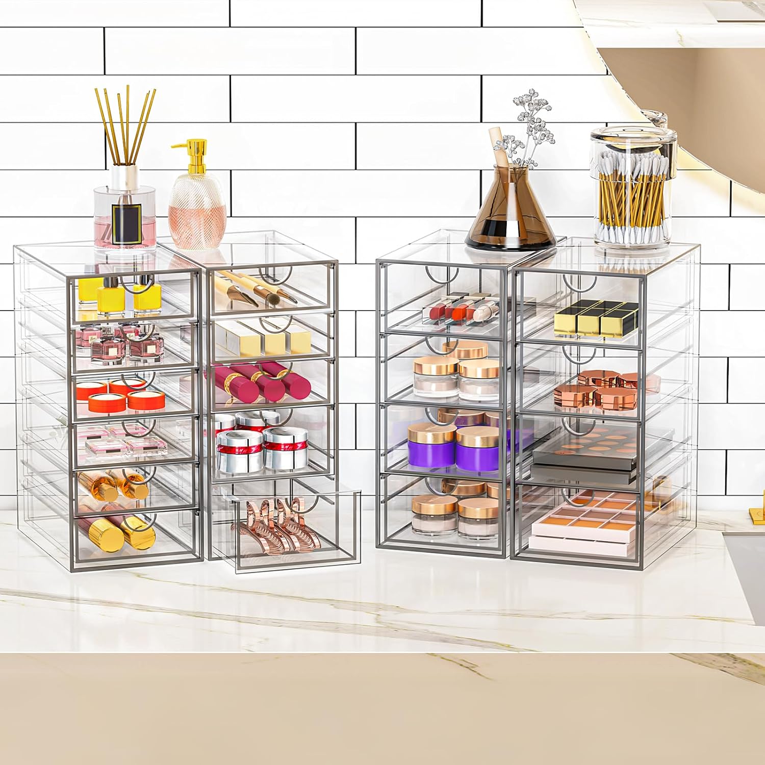 YFXCVSL Acrylic Makeup Organizer - 19 Drawer Clear Storage for Cosmetics & Beauty Supplies | Ideal for Vanity & Desk