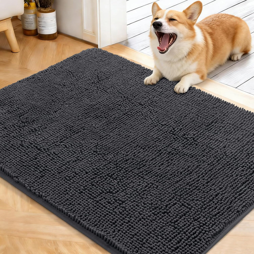 OLANLY Dog Door Mat - Absorbent Non-Slip Chenille Mat for Muddy Paws | 40x32, Dark Grey
