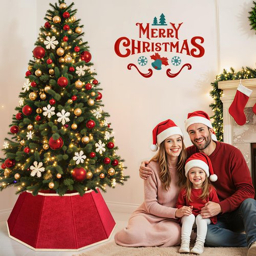 DeckTheHalls Christmas Tree Skirt, Velvet Foldable Christmas Tree Collar, Xmas Tree Skirt for Artificial Christmas Trees Decoration, Festive Holiday Decor for Home, Party, Store (Red)