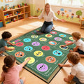 GRAMBET Classroom Rug Elementary 5x7ft for Playroom, Educational Smiley Face Kids Play Mat, Calming Corner Sensory Emotion Feelings Rug for Kids Room Nursery Bedroom, Non-Slip Washable(Green)