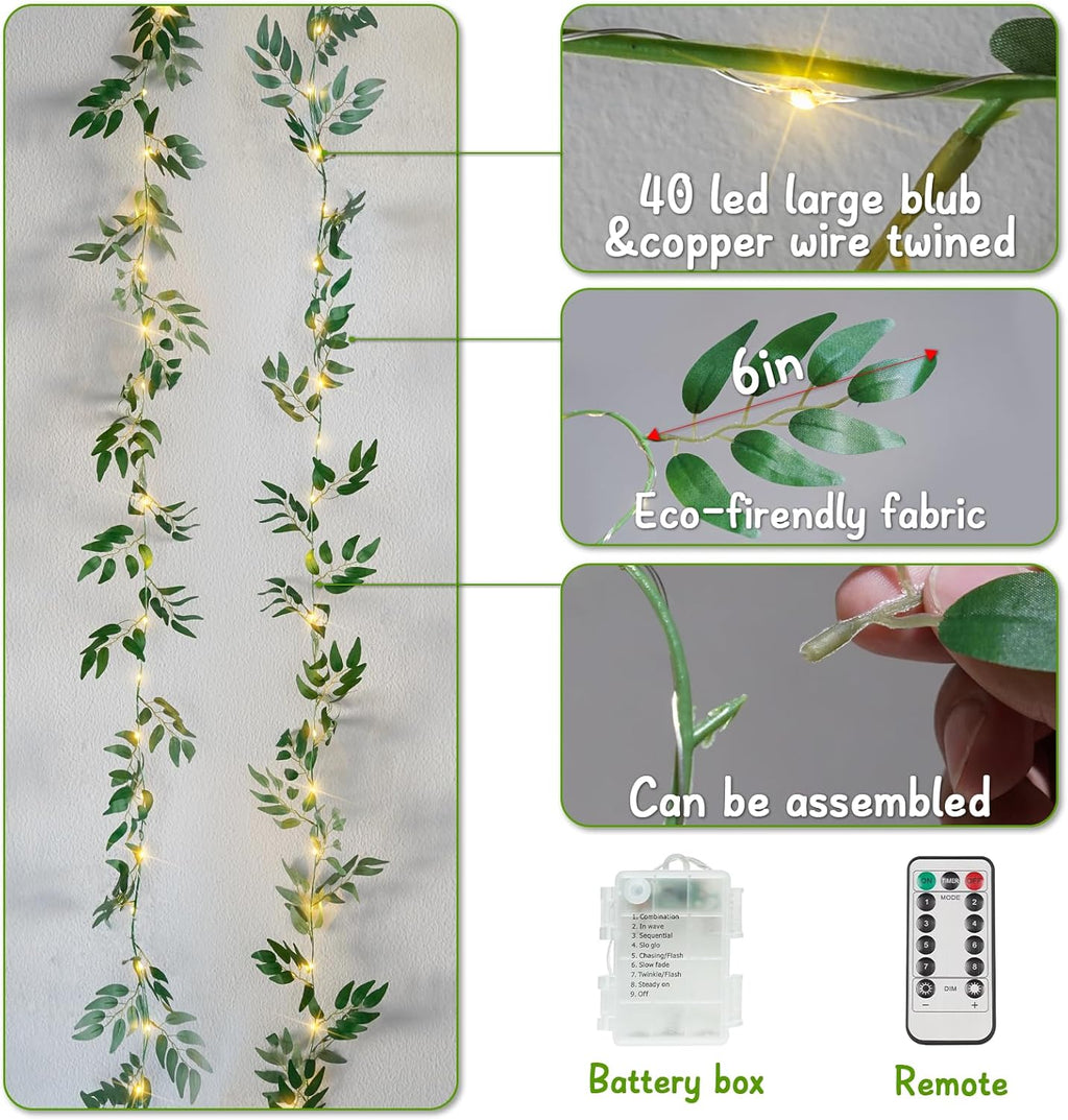 Suddus Willow Vine Fairy Lights - 12ft Battery Operated 40 LED String Lights with Remote | Warm White Decor for Bedroom, Garden, Party, Wedding
