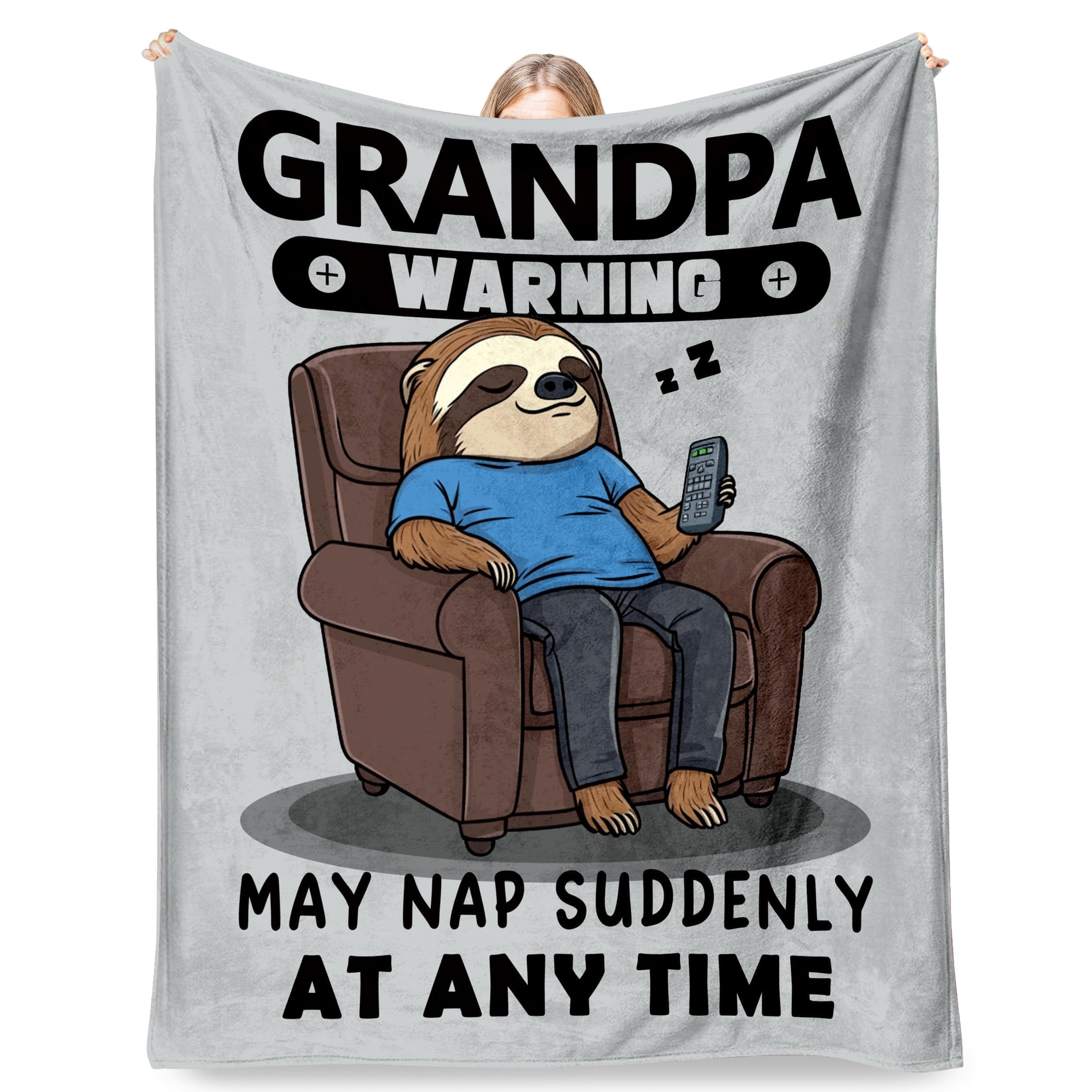 Grandpa Gifts, Fathers Day Birthday Gifts for Grandpa from Grandkids, 60"×50" Funny Flannel Blanket Gift for Granfather Birthday Valentines Fathers Day Christmas - Warning May Nap Suddenly at Any Time