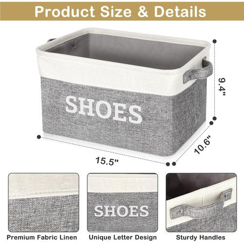 Lukeline Fabric Shoe Basket for Entryway, Hallway or Mudroom - Flodable Space-Saving Storage Bin for Closet, Decorative Home Decor (Large)