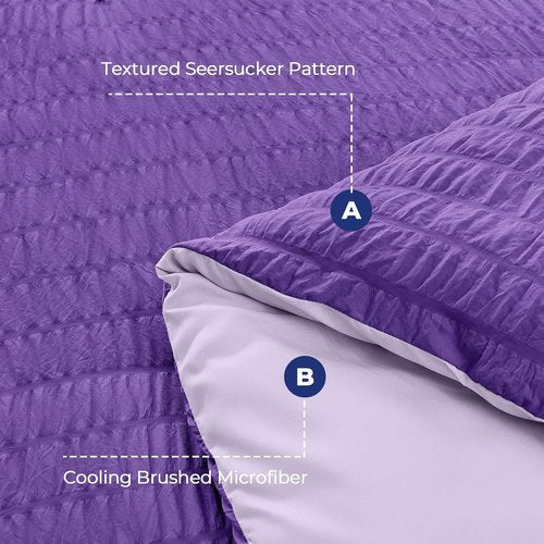 HYMOKEGE Full Size Comforter Set - Dark Purple & Lavender Seersucker | 7-Piece All-Season Luxury Bedding Set