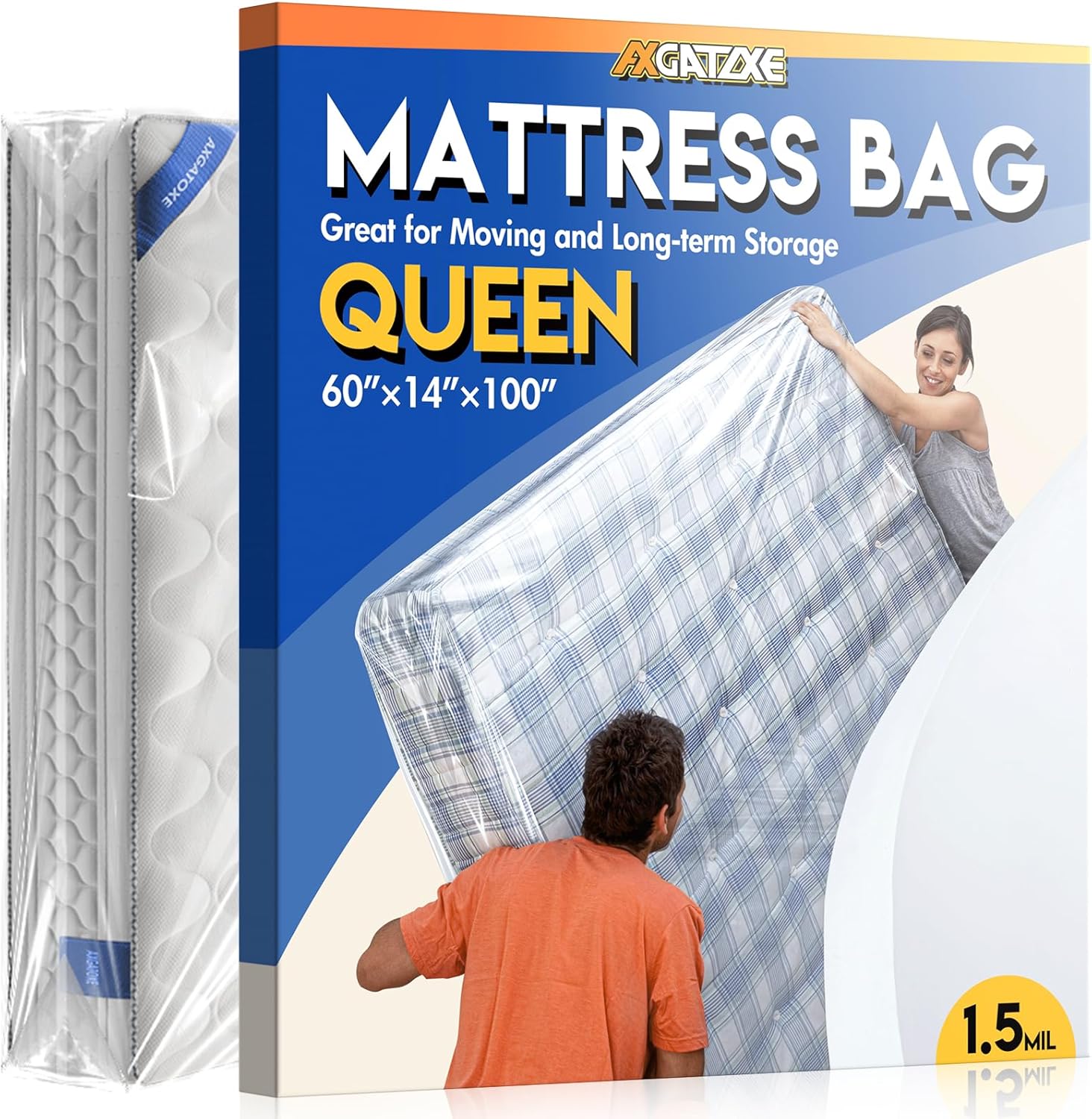 Skiennix Queen Size Plastic Mattress Bag - Waterproof Mattress Protector for Safe Moving & Storage