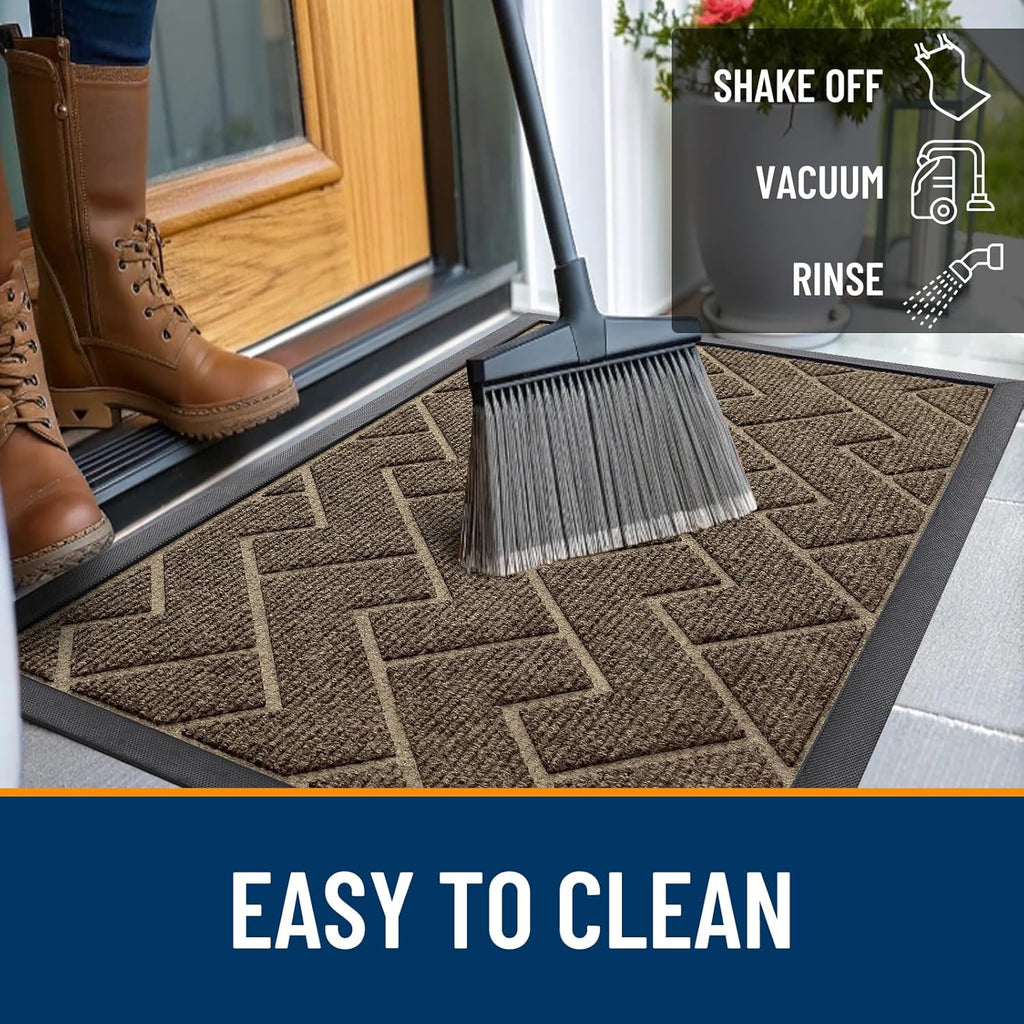 OLANLY Front Door Mat - Waterproof All-Season Doormat | Sturdy Natural Rubber, Herringbone Brick (Brown, 47x17)