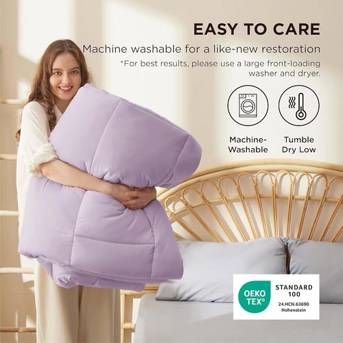 Bedsure Comforter Duvet Insert - All-Season Quilted Queen Size Bedding, GentleSoft Down Alternative, Light Purple 88 x 88 Inches