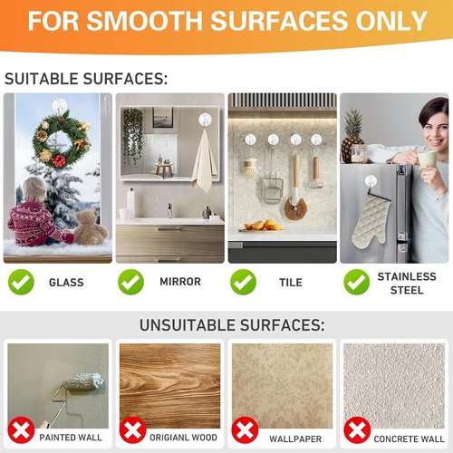 KORCCI Suction Cup Hooks - 12-Pack Clear Medium 1.77-Inch, 10LB Max Load, Reusable & Removable for Tile, Glass, Shower & Kitchen