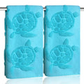 UHRMF 2 Pcs Sea Turtle Hand Towels for Bathroom 100% Cotton Jacquard Weave Teal Turquoise Coastal Beach Guest Hand Towels Bathroom Kitchen Towels Decor Accessories (Turtle Blue, 2*Hand Towel)
