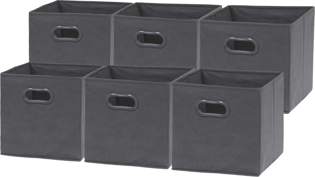 Simple Houseware Foldable Cube Storage Bins - 11-Inch Dark Gray Fabric Organizer with Handles | 6-Pack