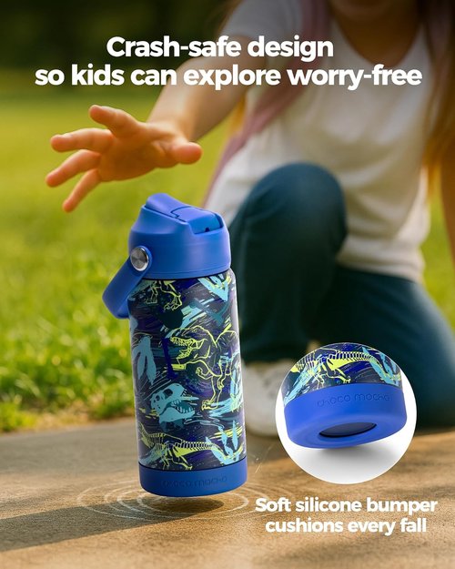 Choco Mocha Kids Insulated Water Bottle - Stainless Steel, 14Oz, Monster Truck Design