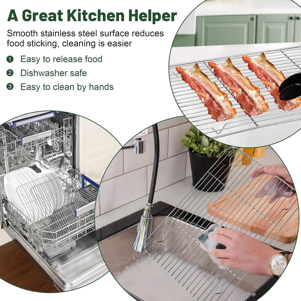 TeamFar Stainless Steel Cooling Rack - Heavy-Duty Baking Rack for Cooking & Grilling | 15.3” x 11.1” | Oven & Dishwasher Safe, Non-Toxic (2PCS)
