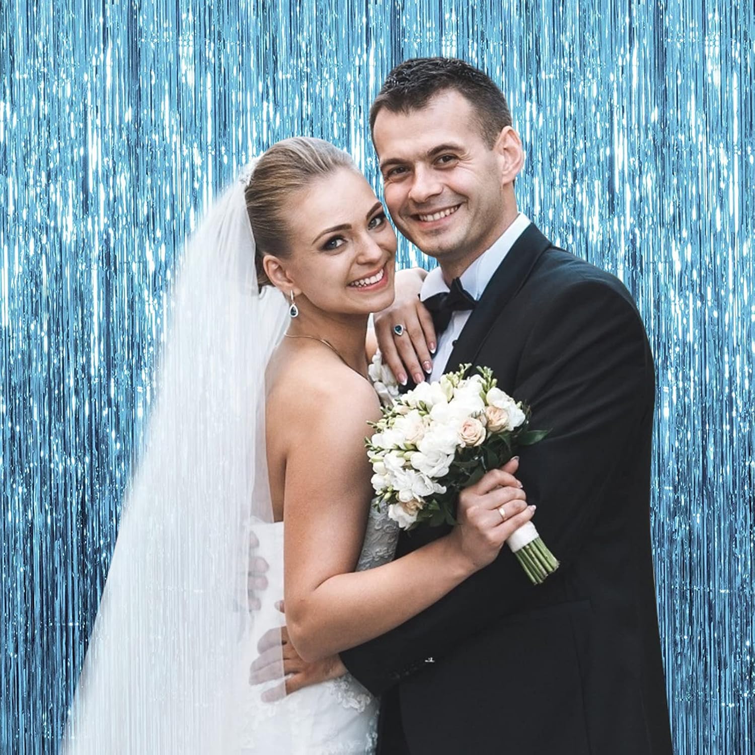 Skiennix Blue Backdrop Curtain - 10 Pack Tinsel Streamers for Ocean Themed Parties | Birthday & Graduation Decor