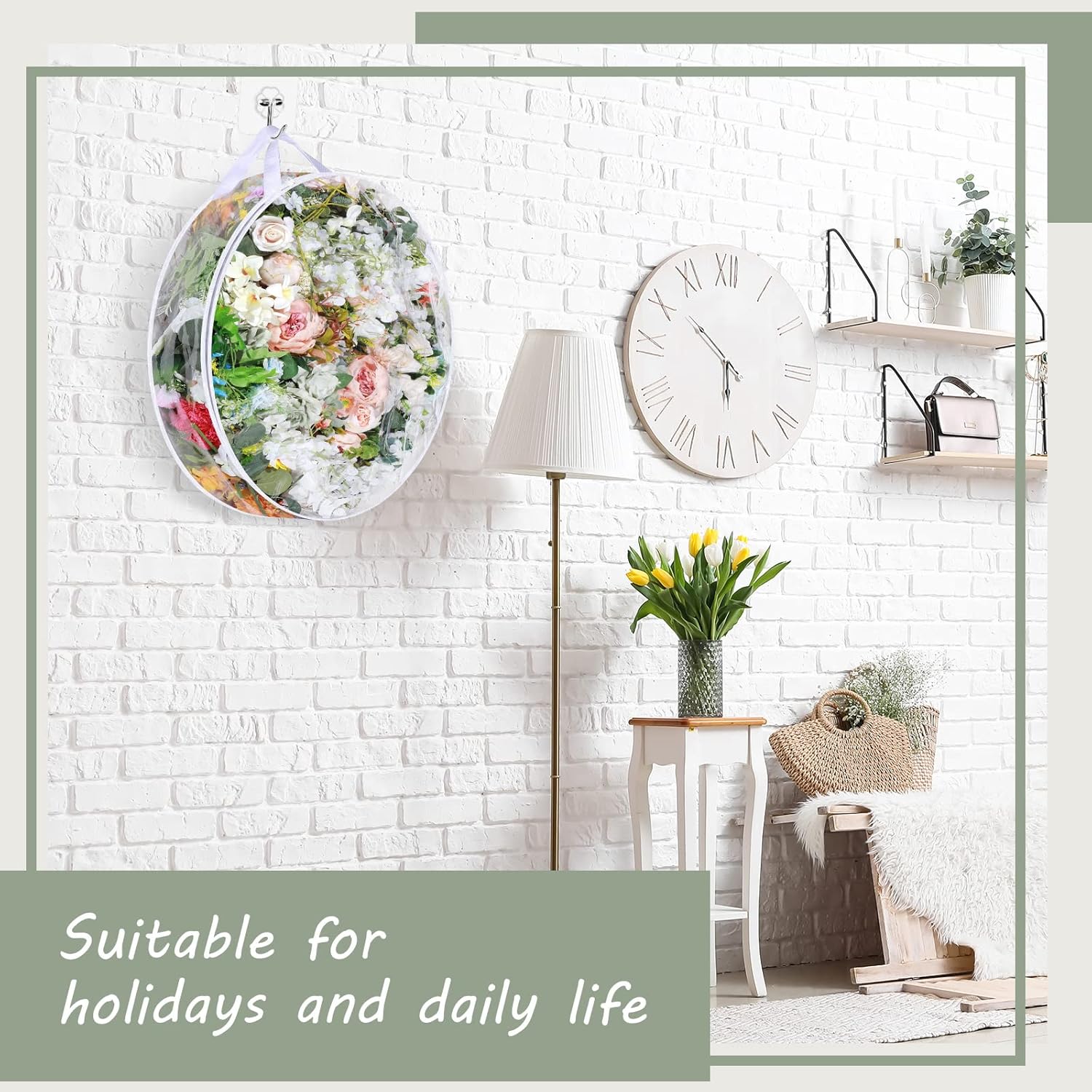 Remagr Wreath Storage Bag - 30 Inch Clear Plastic Container for Holiday & Wedding Wreaths | Zippered Design