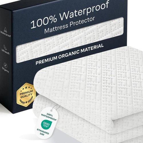100% Waterproof Queen Mattress Protector | Noiseless & Cooling Bamboo Viscose - 360° Spill & Stain Defense (White)