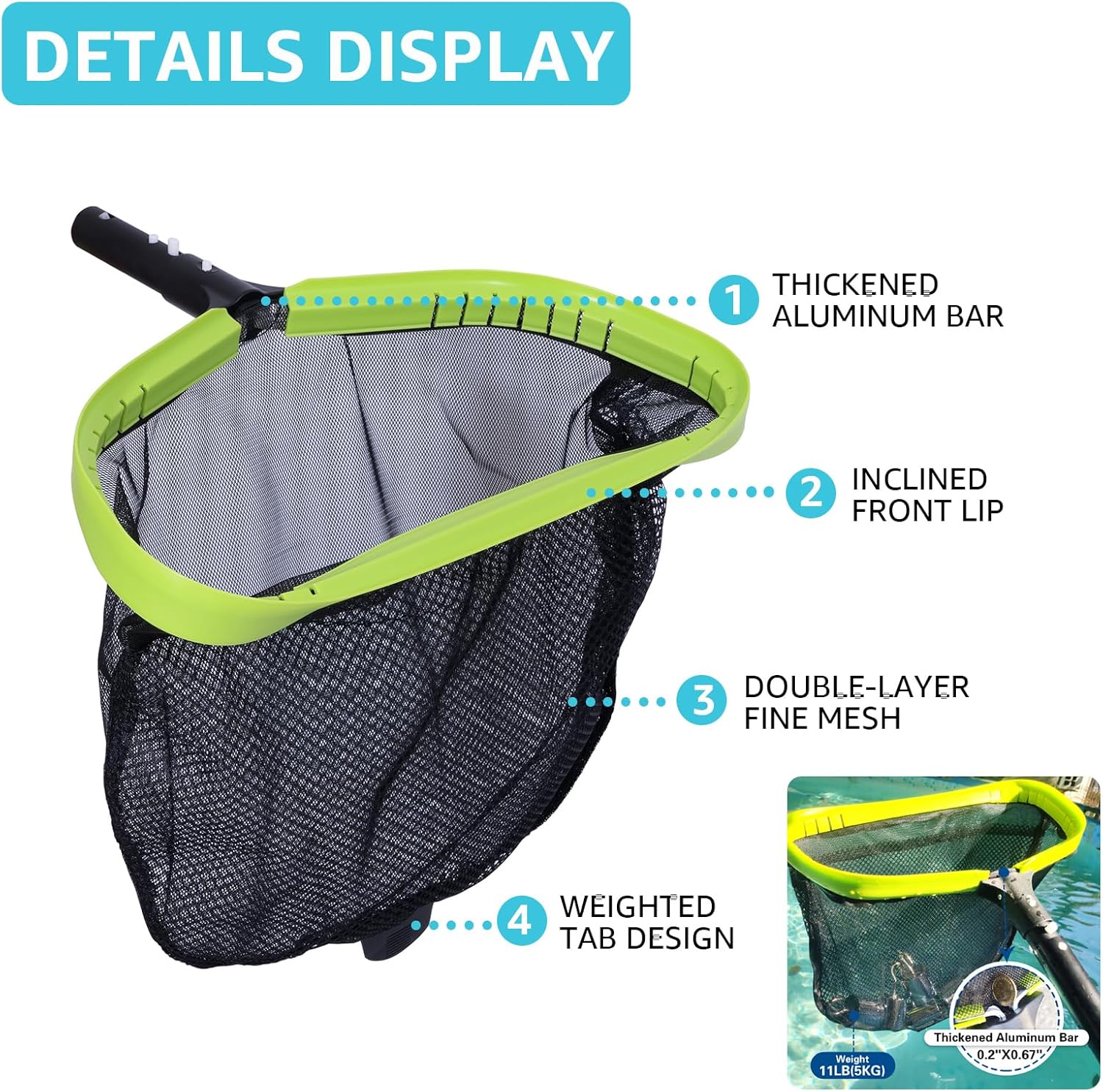 Sepetrel Deluxe Swimming Pool Cleaning Kit - Professional Leaf Skimmer, Fine Mesh Net, 17.5" Brush & Scrub Brush