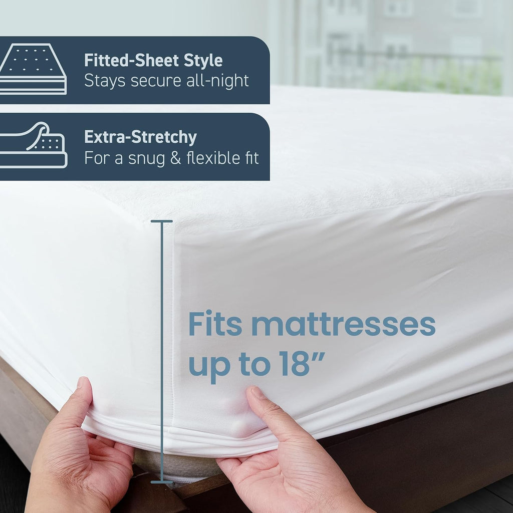 SafeRest Waterproof King Size Mattress Protector - Fitted Design with Stretchable Pockets | Machine Washable Cotton Blend Cover