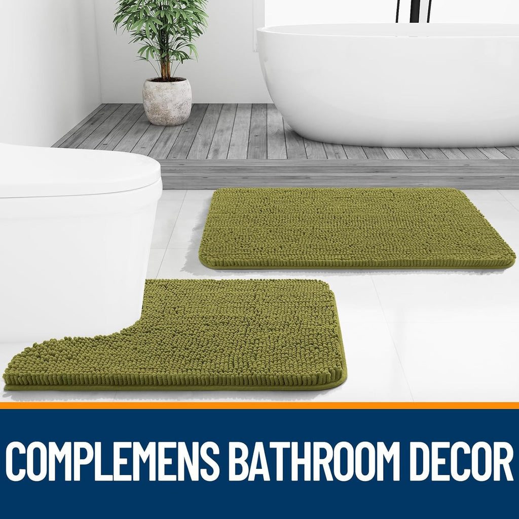 OLANLY Bathroom Rugs - Extra Soft Chenille Bath Mats with Rubber Backing | 30x20, Quick Dry, Willow Green