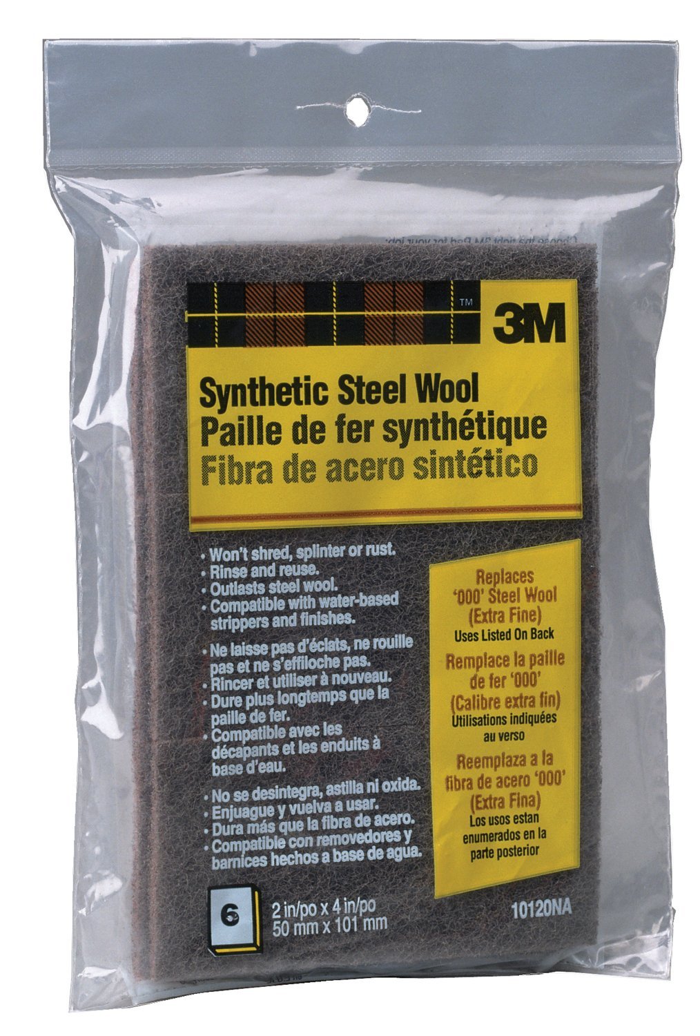 3M Synthetic Steel Wool Pads, 000 Extra Fine, 6-Pads, Use Wet Or Dry, Compatible With Water-Based Strippers & Finishes, Will Not Shred, Splinter Or Rust Like Steel Wool Does, Rinse and Reuse (10120NA)