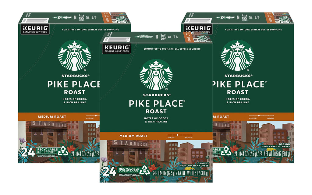 Starbucks Pike Place Roast Coffee K-Cup Portion Packs for Keurig Brewers, 72 Count (3 boxes of 24 K-Cups)