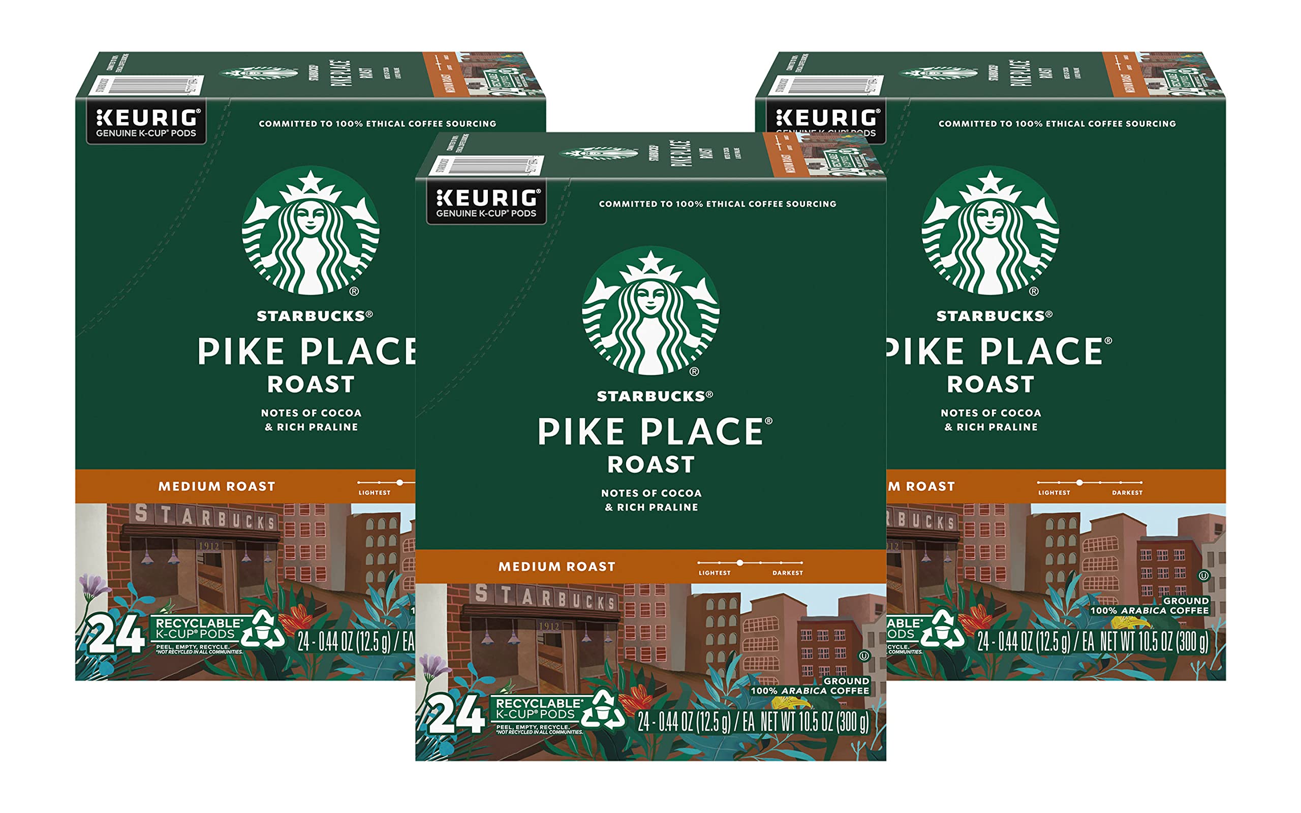 Starbucks Pike Place Roast Coffee K-Cup Portion Packs for Keurig Brewers, 72 Count (3 boxes of 24 K-Cups)
