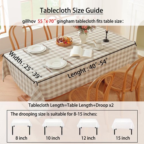 gillhov Checkered Tablecloth Rectangle Washable Buffalo Plaid Table Cloth Cotton Linen Gingham Table Cover for Picnic Kitchen Dining Room, Beige and White, 55 * 70