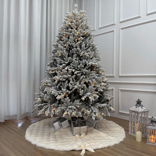 Starry Dynamo 60-Inch Puff Quilt Faux Fur Christmas Tree Skirt, Soft Plush Tufted Texture with Satin Ribbon Ties, Cream