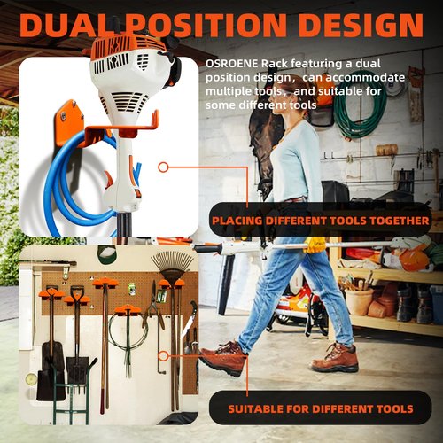 OSROENE Weedeater Hanger, 1 Pack Weed Eater Hanger for Wall, Heavy Duty Weed Wacker Hooks for Garage, Garage Organization Storage Shed Organizer Mounted Trimmer Rack