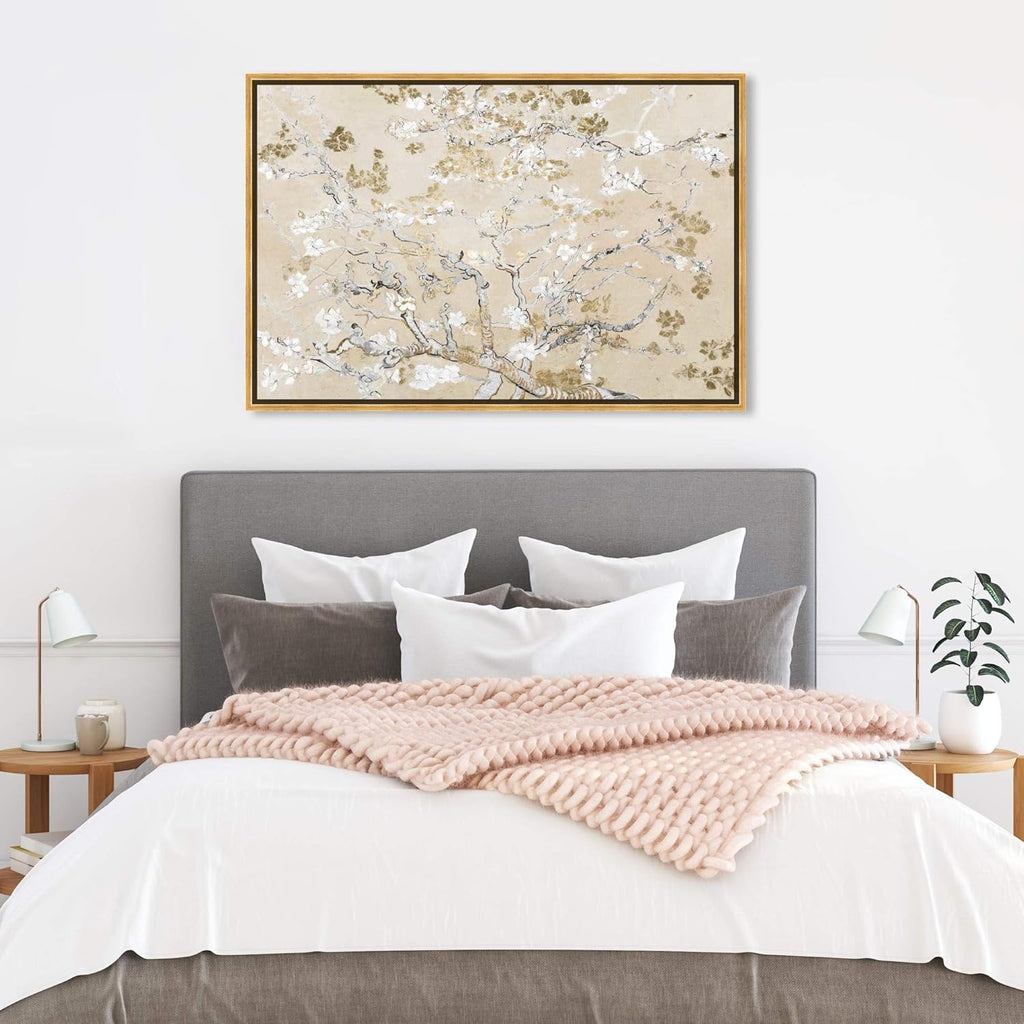 Oliver Gal Canvas Print - Van Gogh in Golden Blossoms | Elegant Wall Art for Living Room, Bedroom & Bathroom - 36" x 24" with Gold Floater Frame