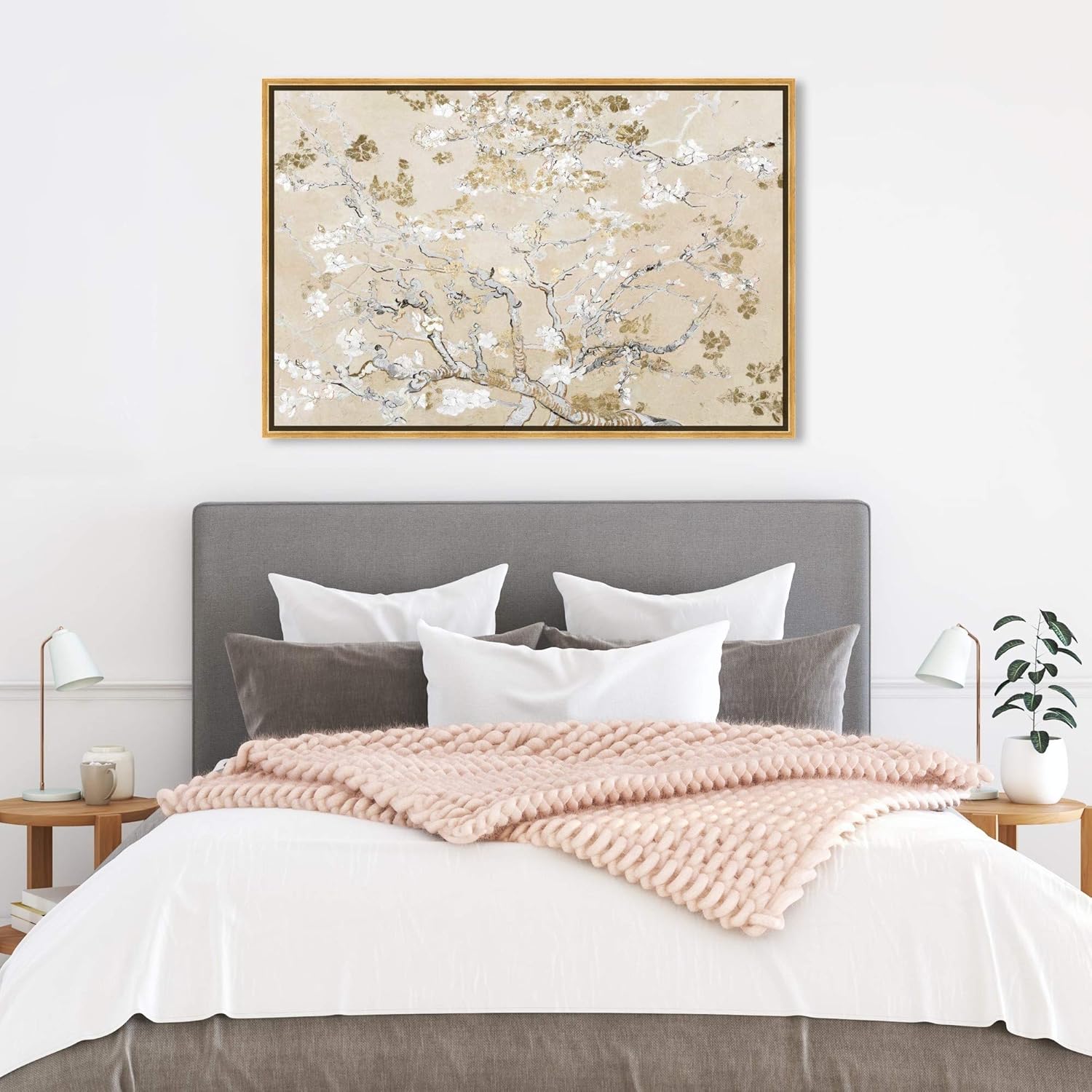 Oliver Gal Canvas Print - Van Gogh in Golden Blossoms | Elegant Wall Art for Living Room, Bedroom & Bathroom - 36" x 24" with Gold Floater Frame