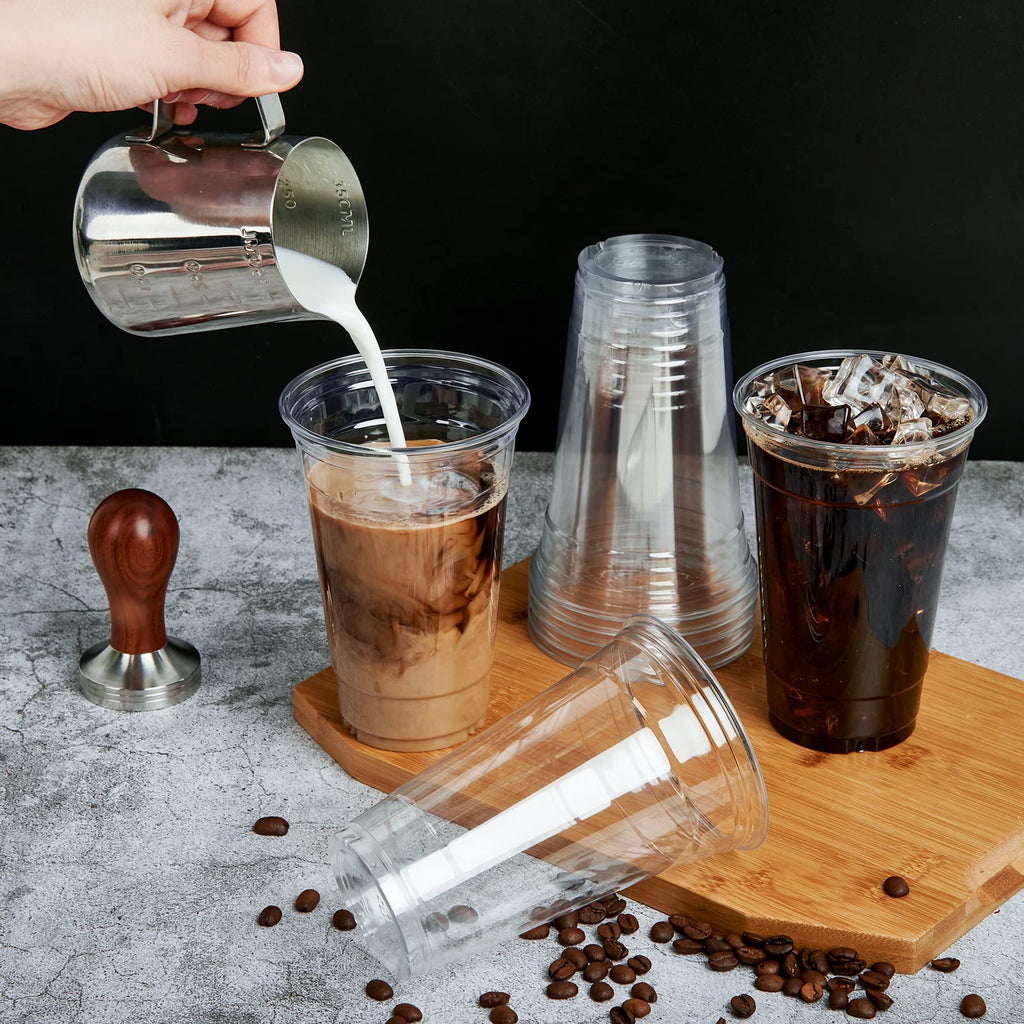 Lilymicky 90 Sets 20 oz Clear Plastic Cups with Dome Lids, 20 oz Disposable Plastic Drinking Parfait Cups for Ice Coffee, Smoothie, Frappuccino, Bubble Boba
