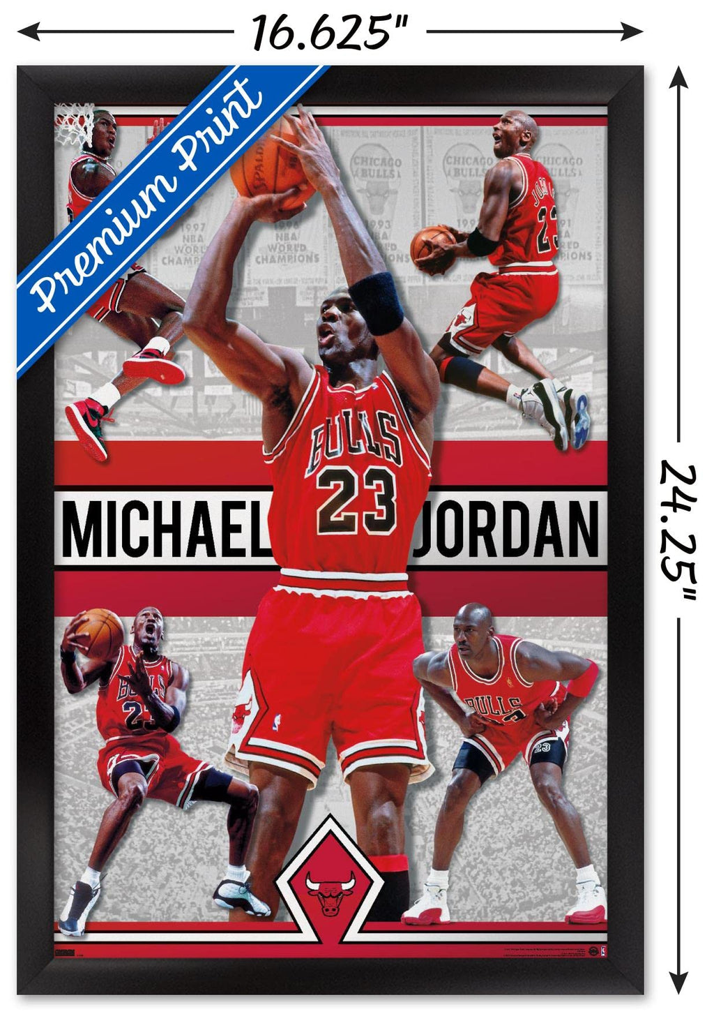 Trends International Michael Jordan - Collage Wall Poster, 14.725" x 22.375", Black Framed Version