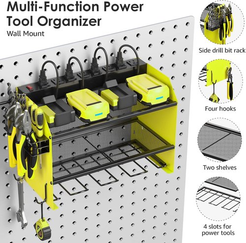 CCCEI Modular Power Tool Organizer - Wall Mount Charging Station & Heavy Duty Rack | Green, 1 Pack