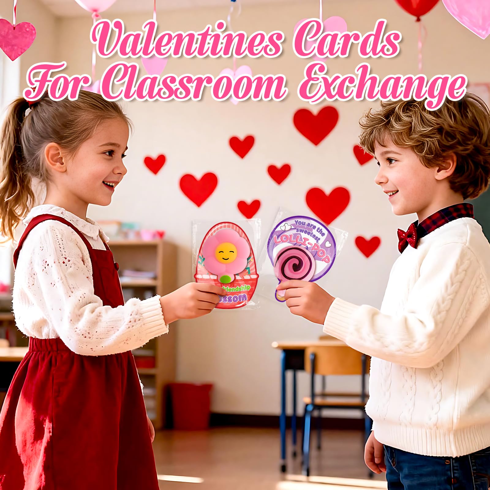 OCHIDO 32 Pack Valentines Day Cards with Mochi Squeeze Toys, Valentines Day Gifts for Kids Classroom Exchange and School Reward, Stress Relief Fidget Toy for Valentines Party Favors