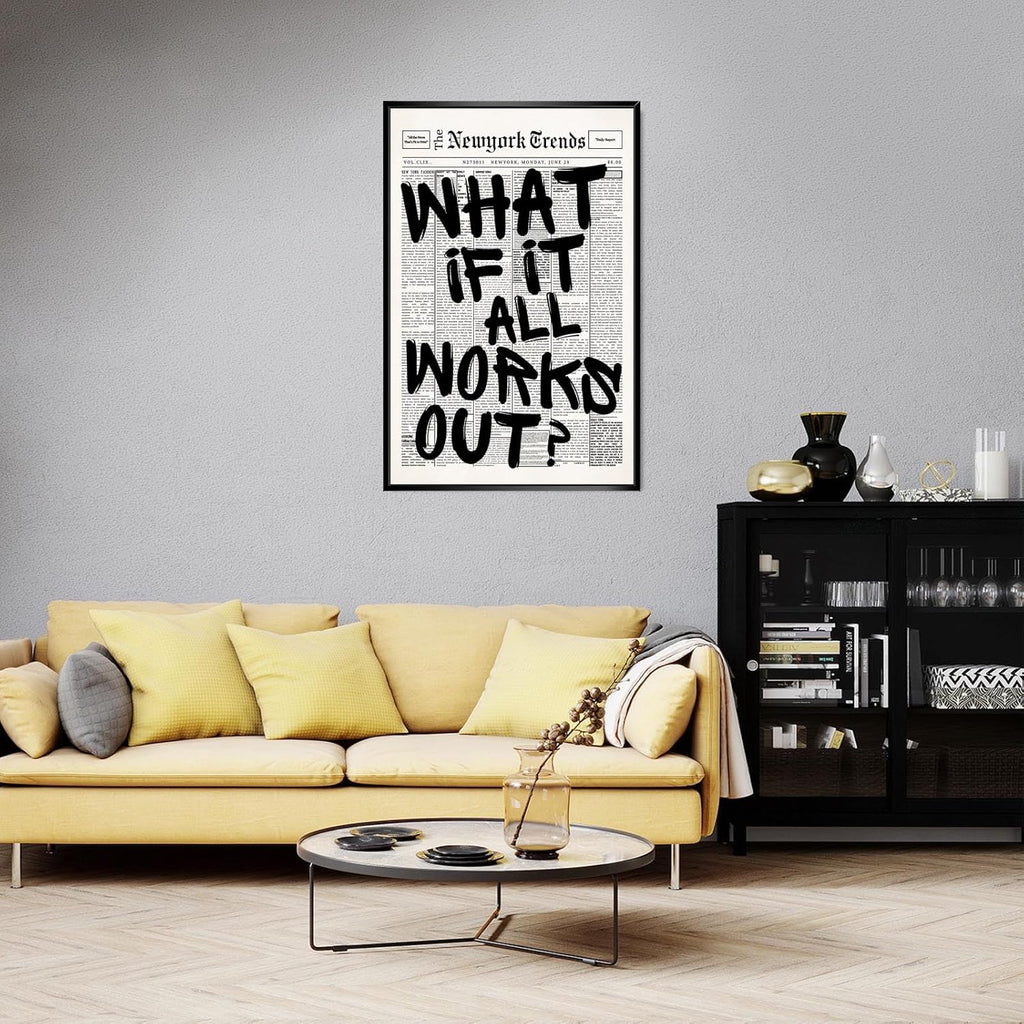 Skiennix Retro Black and White New York Newspaper Canvas Art - Positive Affirmation Wall Decor | 8x12in