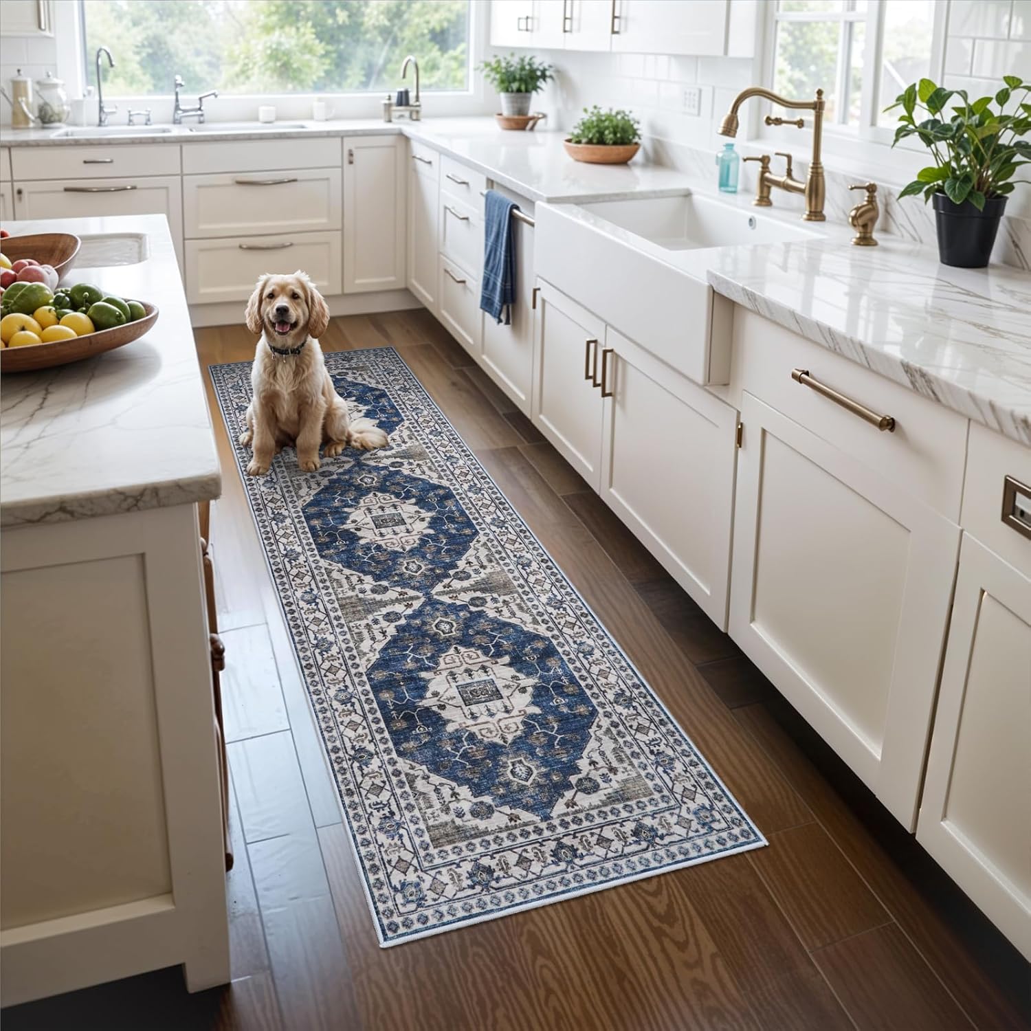Skiennix Washable Hallway Runner Rug - Ultra Soft Non-Slip Entryway Carpet | 2x6 Feet, Blue