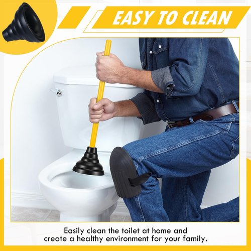 Baderke 4 Pcs Heavy Duty Toilet Plunger with Long Wooden Handle Force Suction Cup 26.38"x5.51" Black Rubber Toilet Plunger Removes Clogs Without Holder for Bathroom Drains Sink